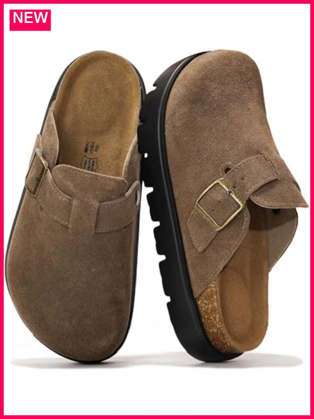 Genuine Leather Platform Clogs Women Cork Footbed Memory Foam Slip-On Mules
